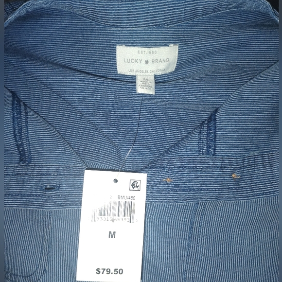 Lucky Brand Edie Striped Popover Top Blue White Pinstripe Size M NWT - Picture 13 of 14